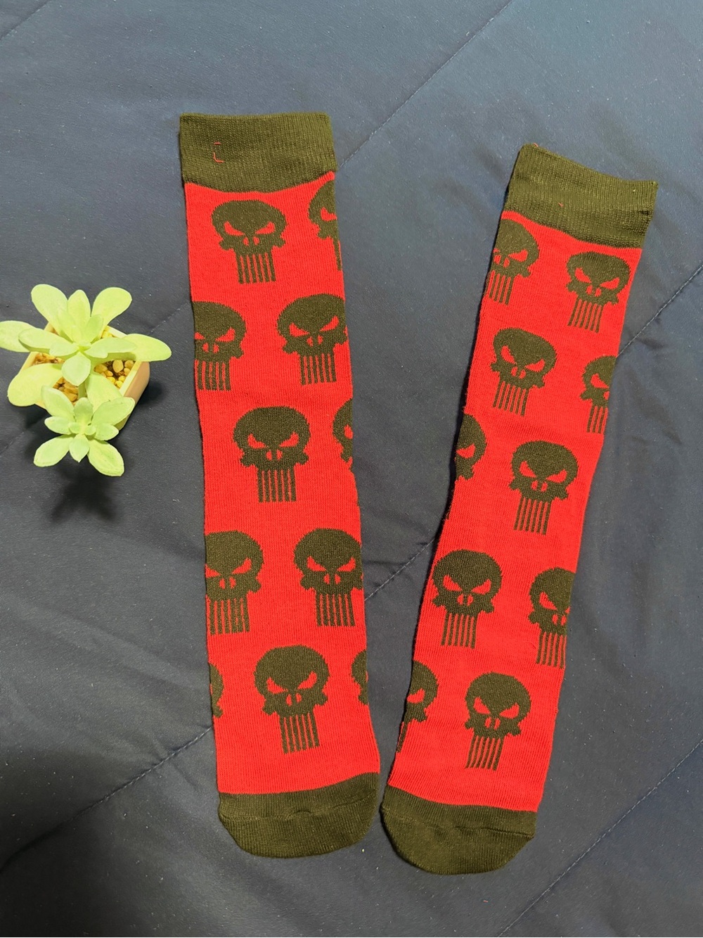 Marvel Red Crew Socks with Dark Skull Pattern